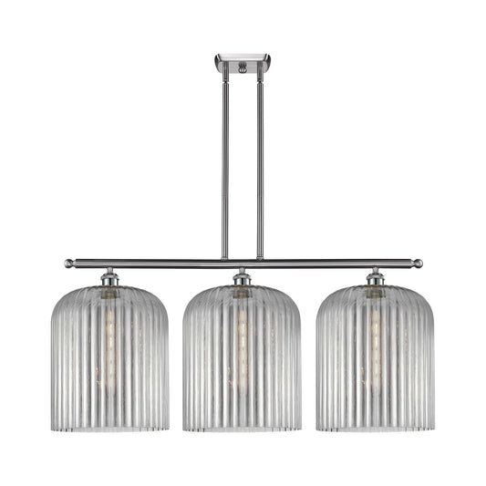 Innovations Bridal Veil 36in 3-Light Island Light | Art Nouveau Brushed Satin Nickel and Light Smoke Ribbed Glass | Kitchen | Model 516-3I-SN-G559-12SM
