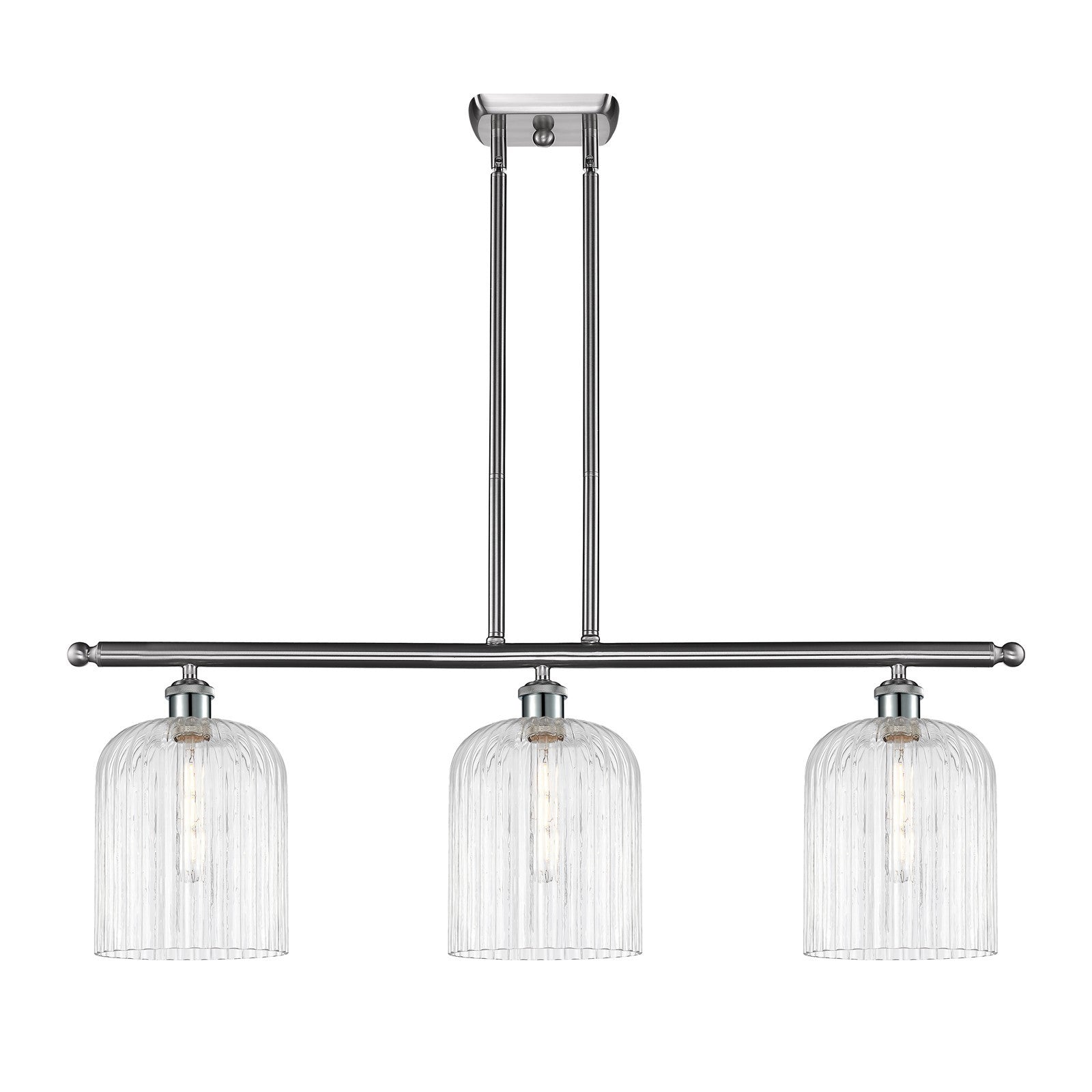 Innovations Bridal Veil 36in 3-Light Island Light | Art Nouveau Brushed Satin Nickel and Clear Ribbed Glass | Kitchen Island & | Model 516-3I-SN-G559-8CL
