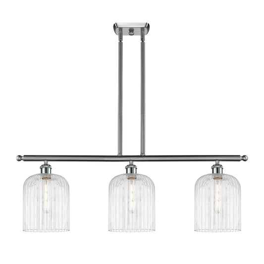 Innovations Bridal Veil 36in 3-Light Island Light | Art Nouveau Brushed Satin Nickel and Clear Ribbed Glass | Kitchen Island & | Model 516-3I-SN-G559-8CL