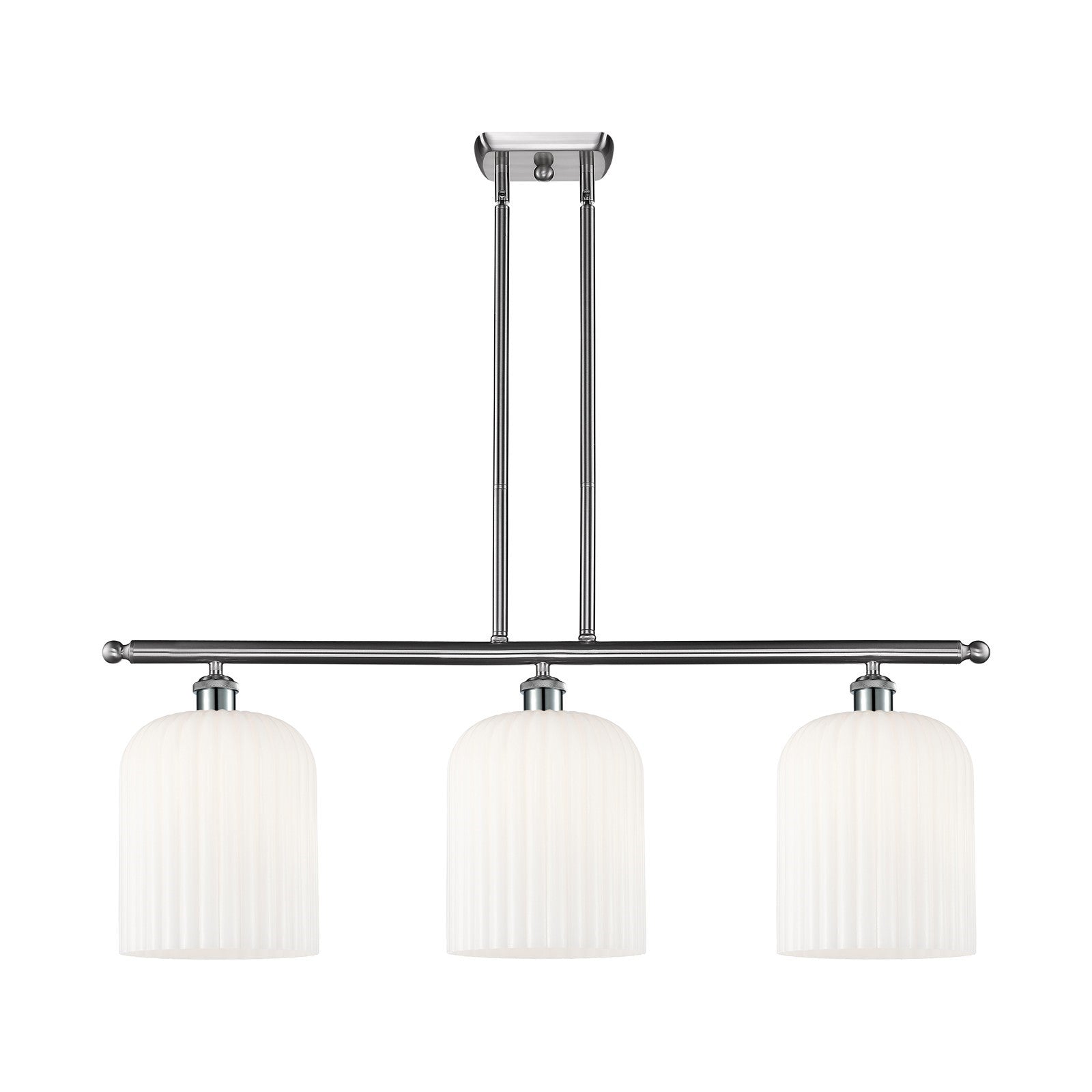 Innovations Bridal Veil 36in 3-Light Island Light | Art Nouveau Brushed Satin Nickel and Gloss White Ribbed Glass | Kitchen | Model 516-3I-SN-G559-8GWH