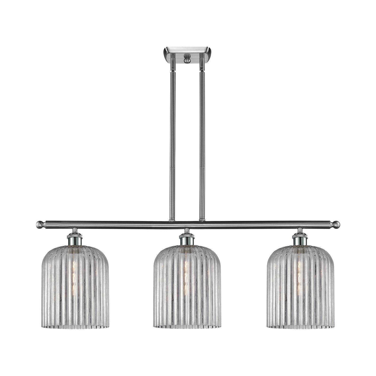 Innovations Bridal Veil 36in 3-Light Island Light | Art Nouveau Brushed Satin Nickel and Light Smoke Ribbed Glass | Kitchen | Model 516-3I-SN-G559-8SM
