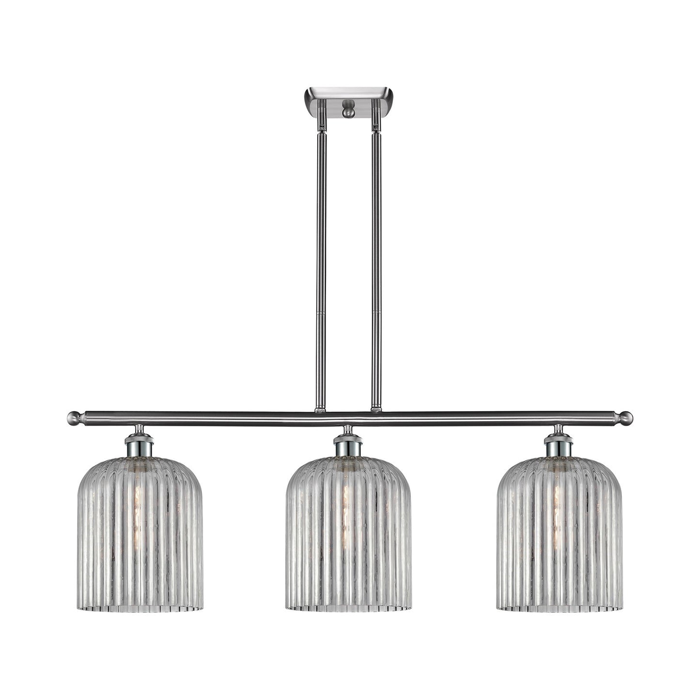 Innovations Bridal Veil 36in 3-Light Island Light | Art Nouveau Brushed Satin Nickel and Light Smoke Ribbed Glass | Kitchen | Model 516-3I-SN-G559-8SM