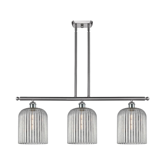 Innovations Bridal Veil 36in 3-Light Island Light | Art Nouveau Brushed Satin Nickel and Light Smoke Ribbed Glass | Kitchen | Model 516-3I-SN-G559-8SM