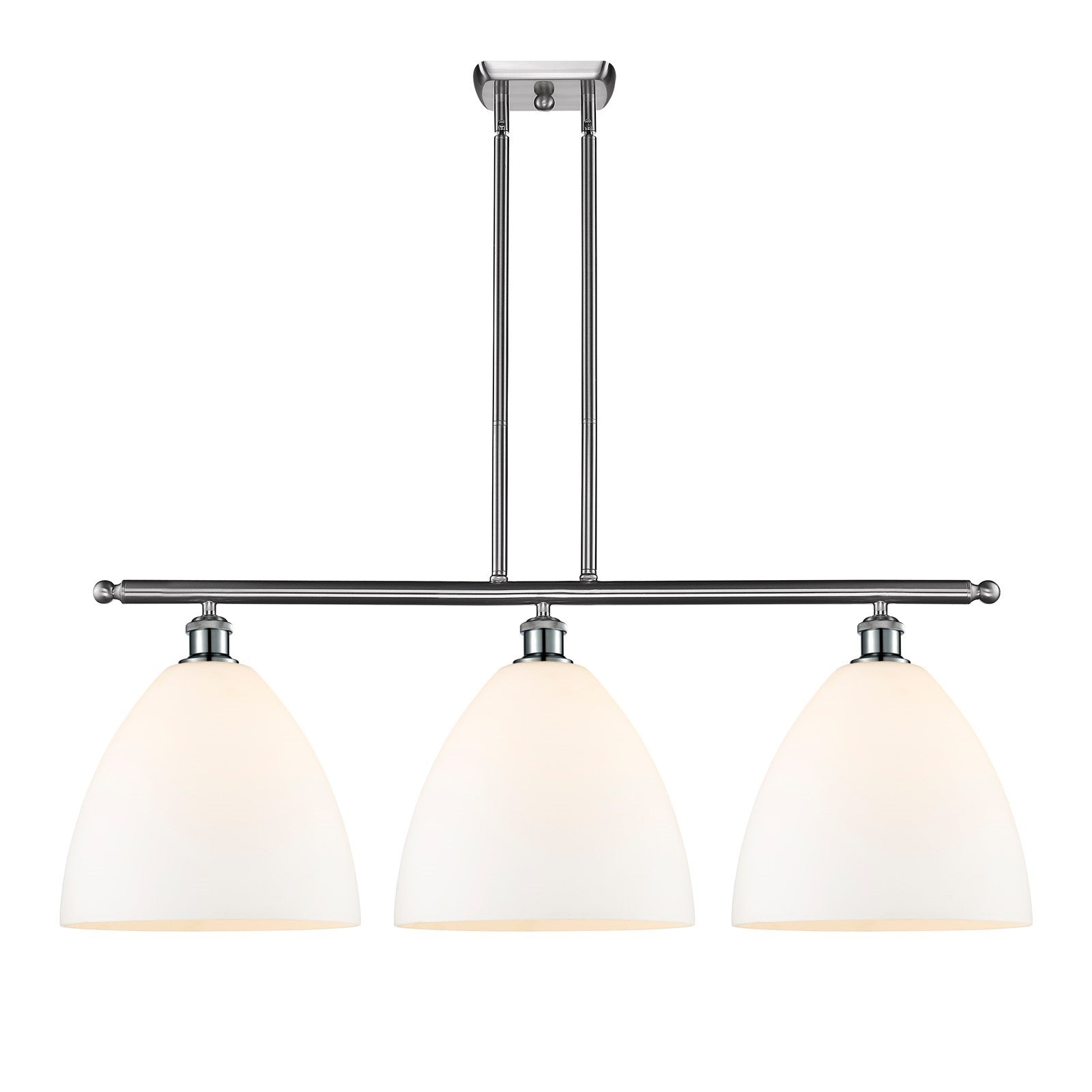 Innovations Bristol 38.5in 3-Light Island Light | Industrial Brushed Satin Nickel and Matte White Glass | Kitchen Island & | Model 516-3I-SN-GBD-121