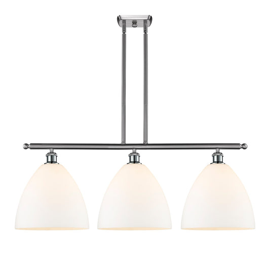 Innovations Bristol 39in 3-Light Island Light | Industrial Brushed Satin Nickel Steel and Matte White Glass | Kitchen Island | Model 516-3I-SN-GBD-121-LED