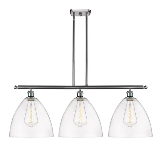 Innovations Bristol 39in 3-Light Island Light | Industrial Brushed Satin Nickel Steel and Clear Glass | Kitchen Island & | Model 516-3I-SN-GBD-122-LED