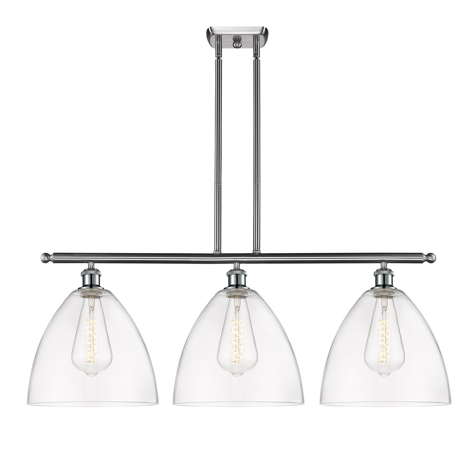 Innovations Bristol 39in 3-Light Island Light | Industrial Brushed Satin Nickel Steel and Clear Glass | Kitchen Island & | Model 516-3I-SN-GBD-122-LED