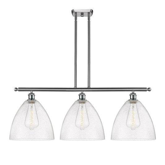 Innovations Bristol 39in 3-Light Island Light | Industrial Brushed Satin Nickel Steel and Seedy Glass | Kitchen Island & | Model 516-3I-SN-GBD-124-LED