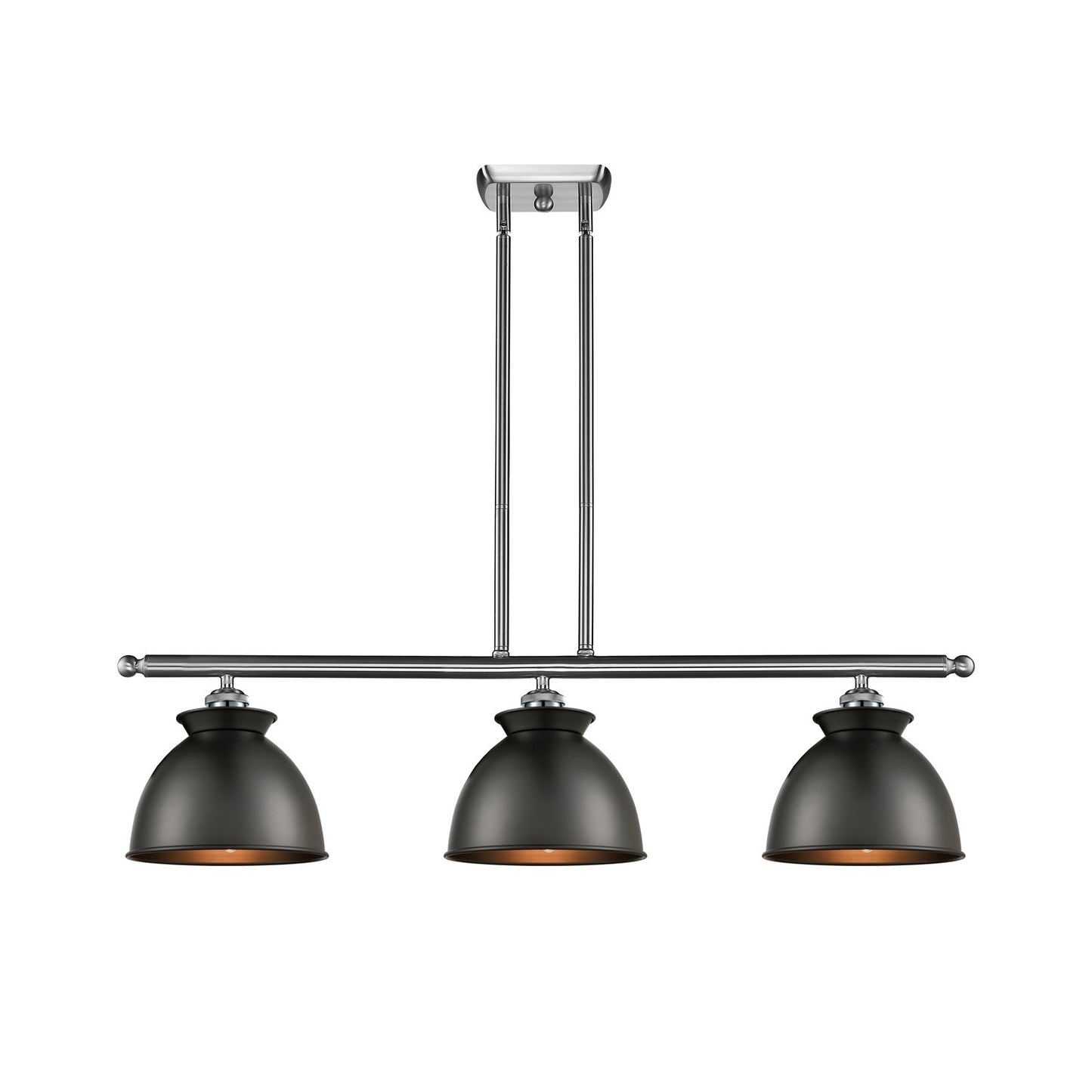 Innovations Adirondack 36in 3-Light Island Light | Industrial Farmhouse Brushed Satin Nickel and Matte Black Metal Shade | Model 516-3I-SN-M14-BK