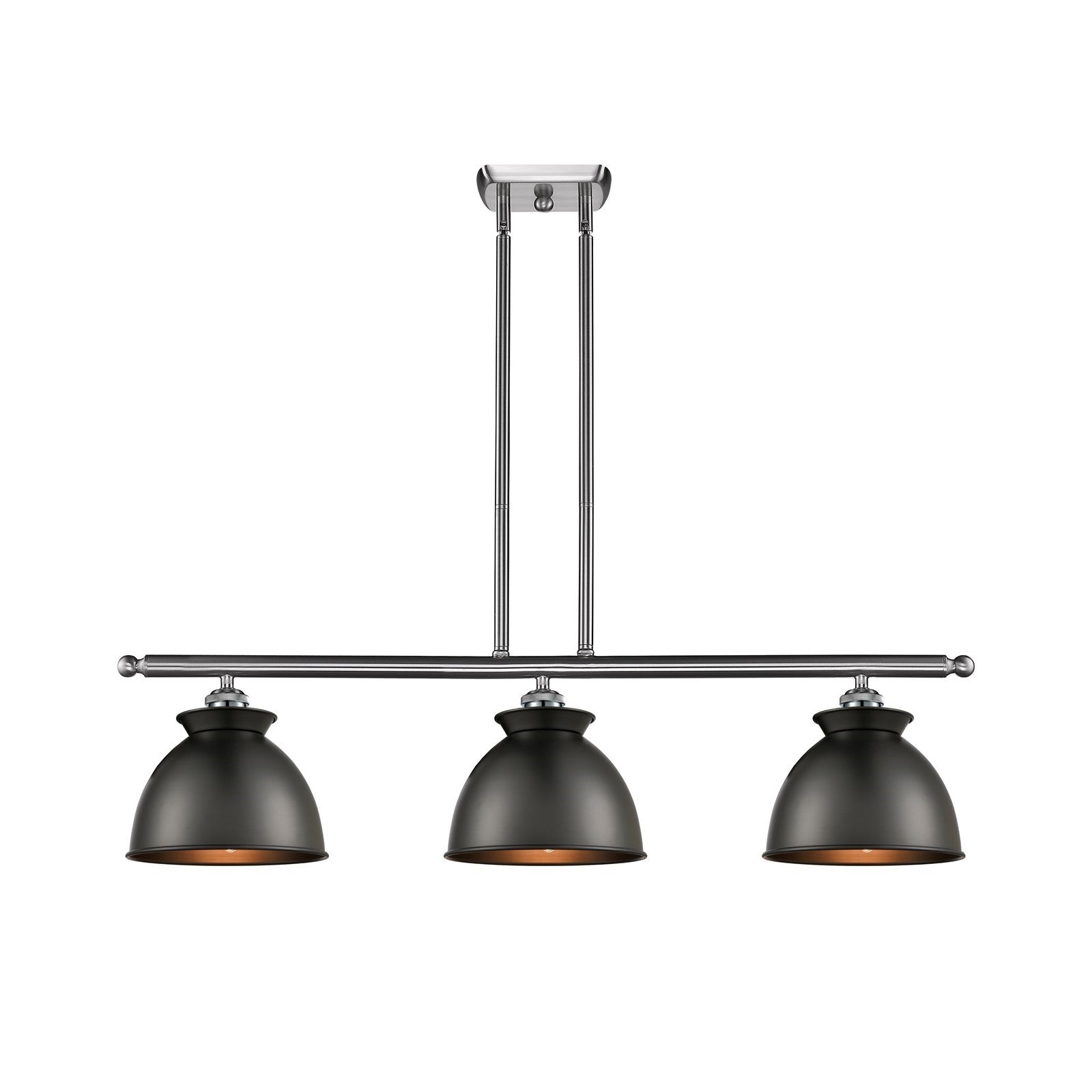 Innovations Adirondack 36in 3-Light Island Light | Industrial Farmhouse Brushed Satin Nickel and Matte Black Metal | Kitchen | Model 516-3I-SN-M14-BK-LED