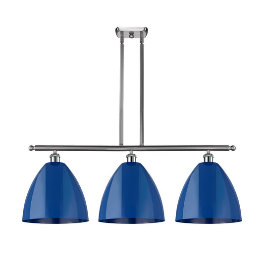 Innovations Plymouth 39in 3-Light Island Light | Industrial Farmhouse Brushed Satin Nickel and Matte Blue Metal | Kitchen | Model 516-3I-SN-MBD-12-BL