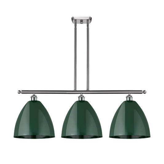 Innovations Plymouth 38.5in 3-Light Island Light | Industrial Farmhouse Brushed Satin Nickel and Matte Green Metal | Kitchen | Model 516-3I-SN-MBD-12-GR