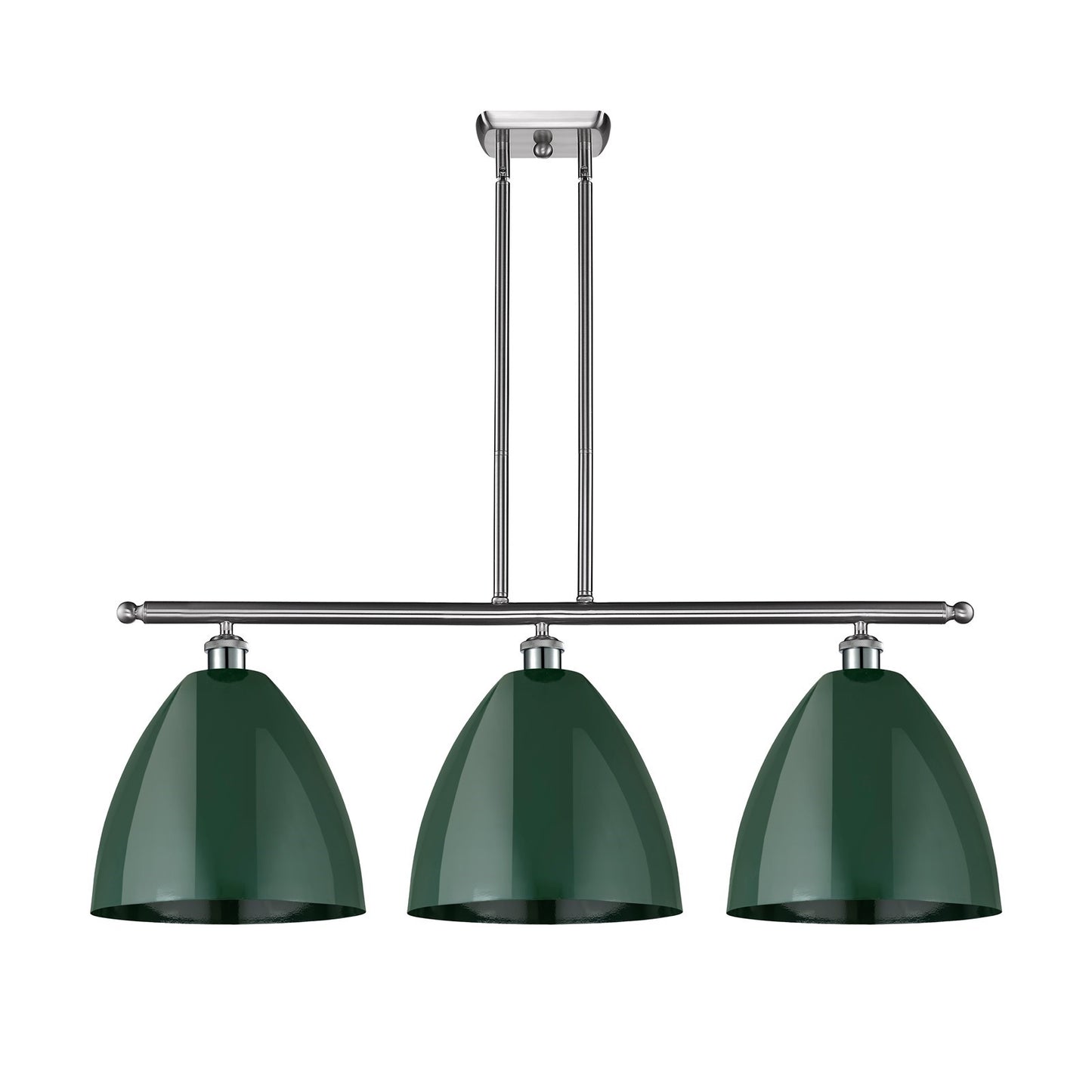 Innovations Plymouth 38.5in 3-Light Island Light | Industrial Farmhouse Brushed Satin Nickel and Matte Green Metal | Kitchen | Model 516-3I-SN-MBD-12-GR