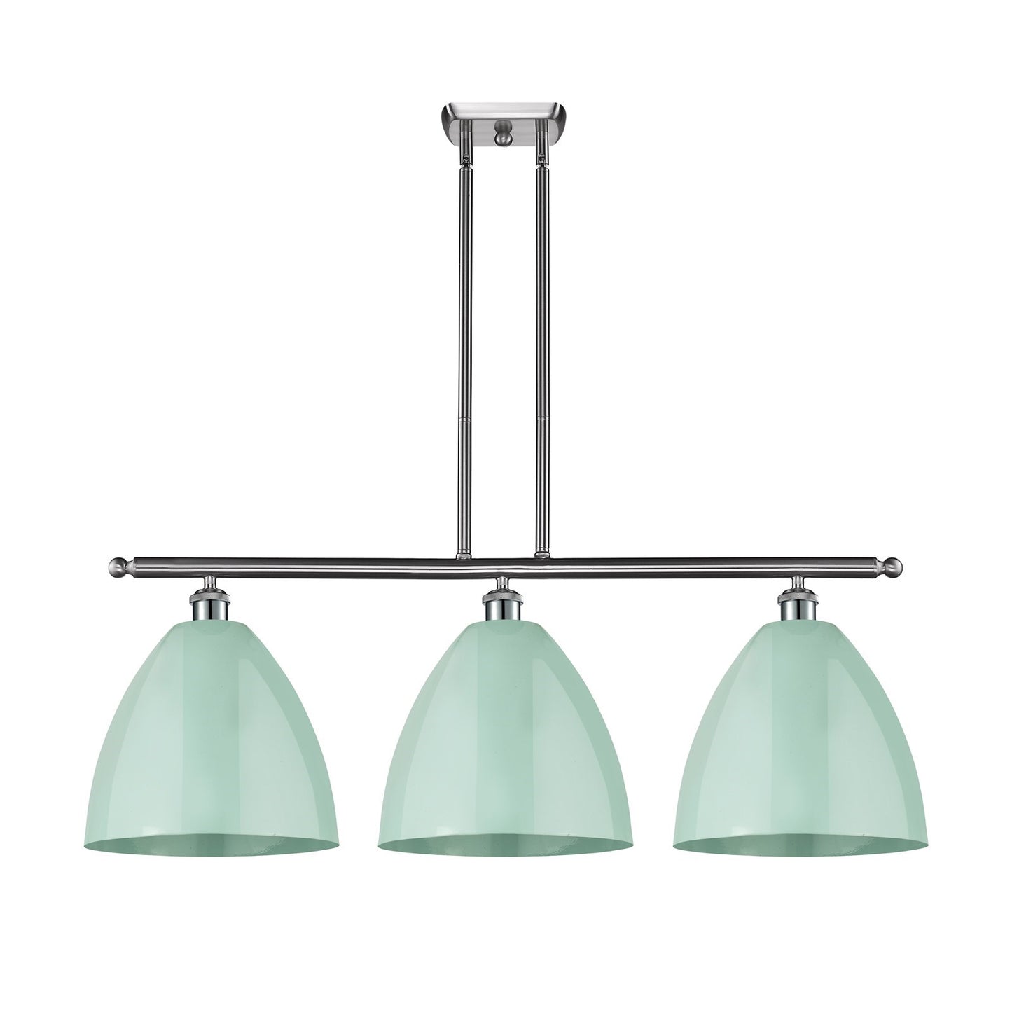 Innovations Plymouth 39in 3-Light Island Light | Industrial Farmhouse Brushed Satin Nickel and Matte Seafoam Metal | Model 516-3I-SN-MBD-12-SF-LED