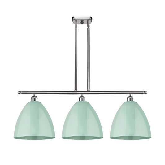 Innovations Plymouth 39in 3-Light Island Light | Industrial Farmhouse Brushed Satin Nickel and Matte Seafoam Metal | Model 516-3I-SN-MBD-12-SF-LED