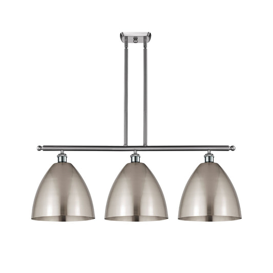 Innovations Bristol 38.5in 3-Light Island Light | Industrial Farmhouse Brushed Satin Nickel Steel and Metal Shade | Model 516-3I-SN-MBD-12-SN-LED