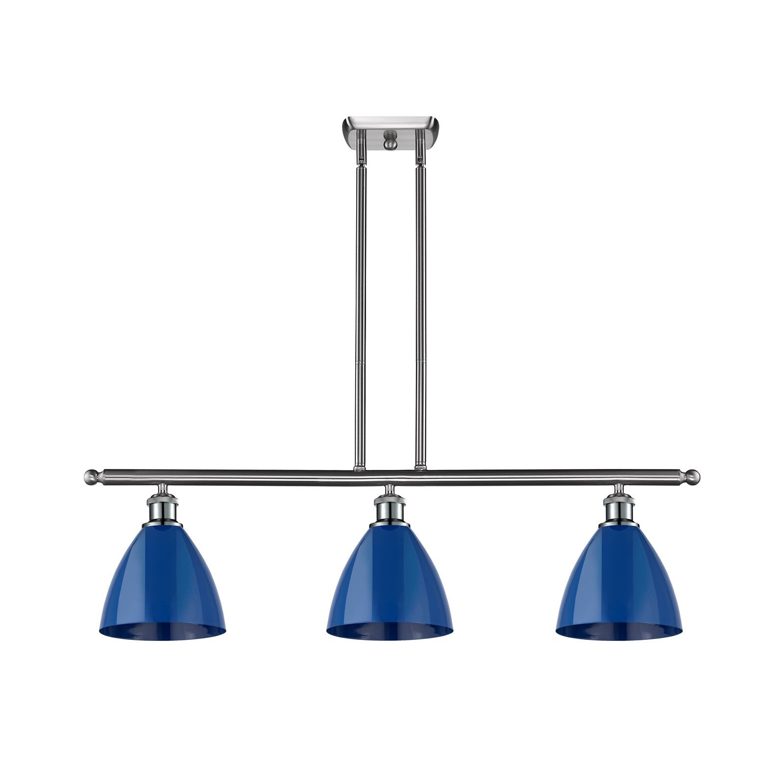 Innovations Plymouth 36in 3-Light Island Light | Industrial Farmhouse Brushed Satin Nickel and Matte Blue Metal | Kitchen | Model 516-3I-SN-MBD-75-BL