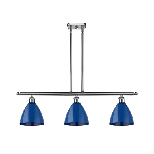 Innovations Plymouth 36in 3-Light Island Light | Industrial Brushed Satin Nickel and Matte Blue Metal | Kitchen Island & | Model 516-3I-SN-MBD-75-BL-LED