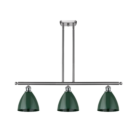 Innovations Plymouth 36in 3-Light Island Light | Industrial Farmhouse Brushed Satin Nickel and Matte Green Metal | Kitchen | Model 516-3I-SN-MBD-75-GR