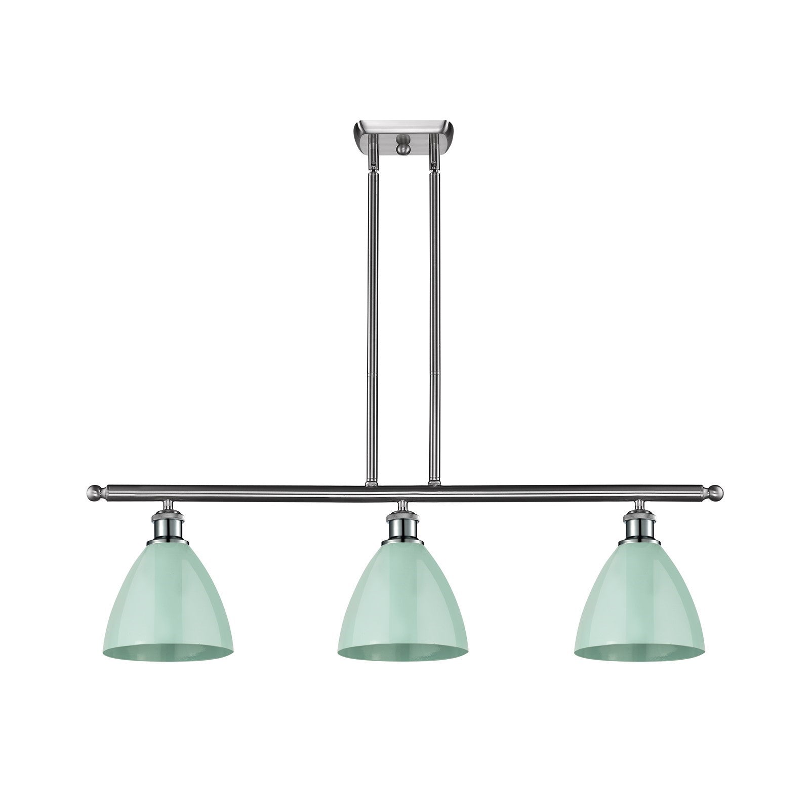Innovations Plymouth 36in 3-Light Island Light | Industrial Farmhouse Brushed Satin Nickel and Matte Seafoam Metal | Kitchen | Model 516-3I-SN-MBD-75-SF