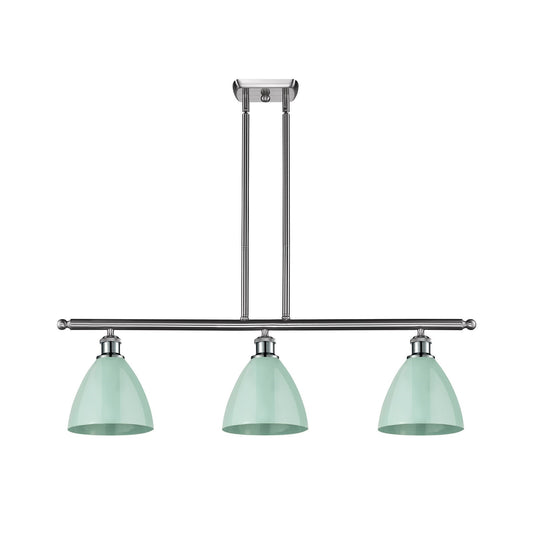 Innovations Plymouth 36in 3-Light Island Light | Industrial Brushed Satin Nickel and Matte Seafoam Metal Shade | Kitchen | Model 516-3I-SN-MBD-75-SF-LED