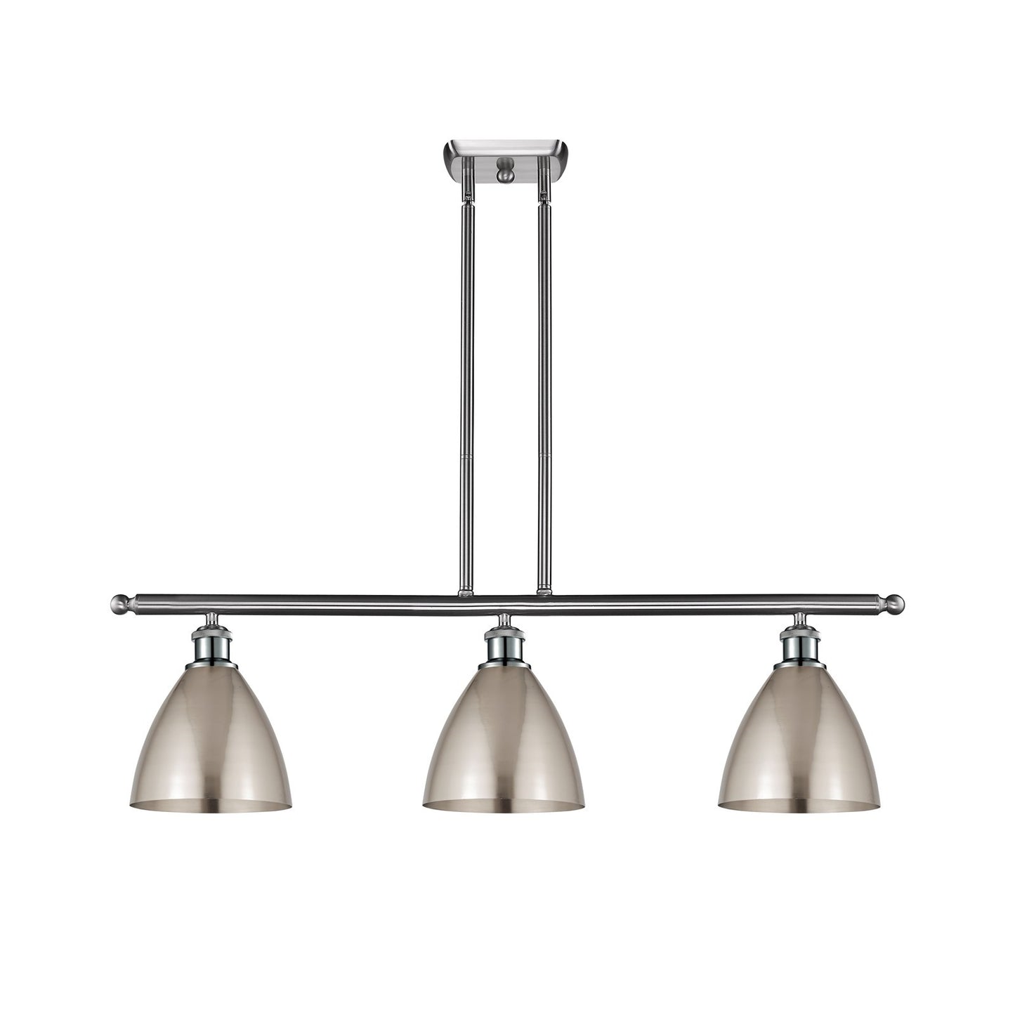 Innovations Bristol 36in 3-Light Island Light | Industrial Farmhouse Brushed Satin Nickel Steel and Metal Shade | Kitchen | Model 516-3I-SN-MBD-75-SN
