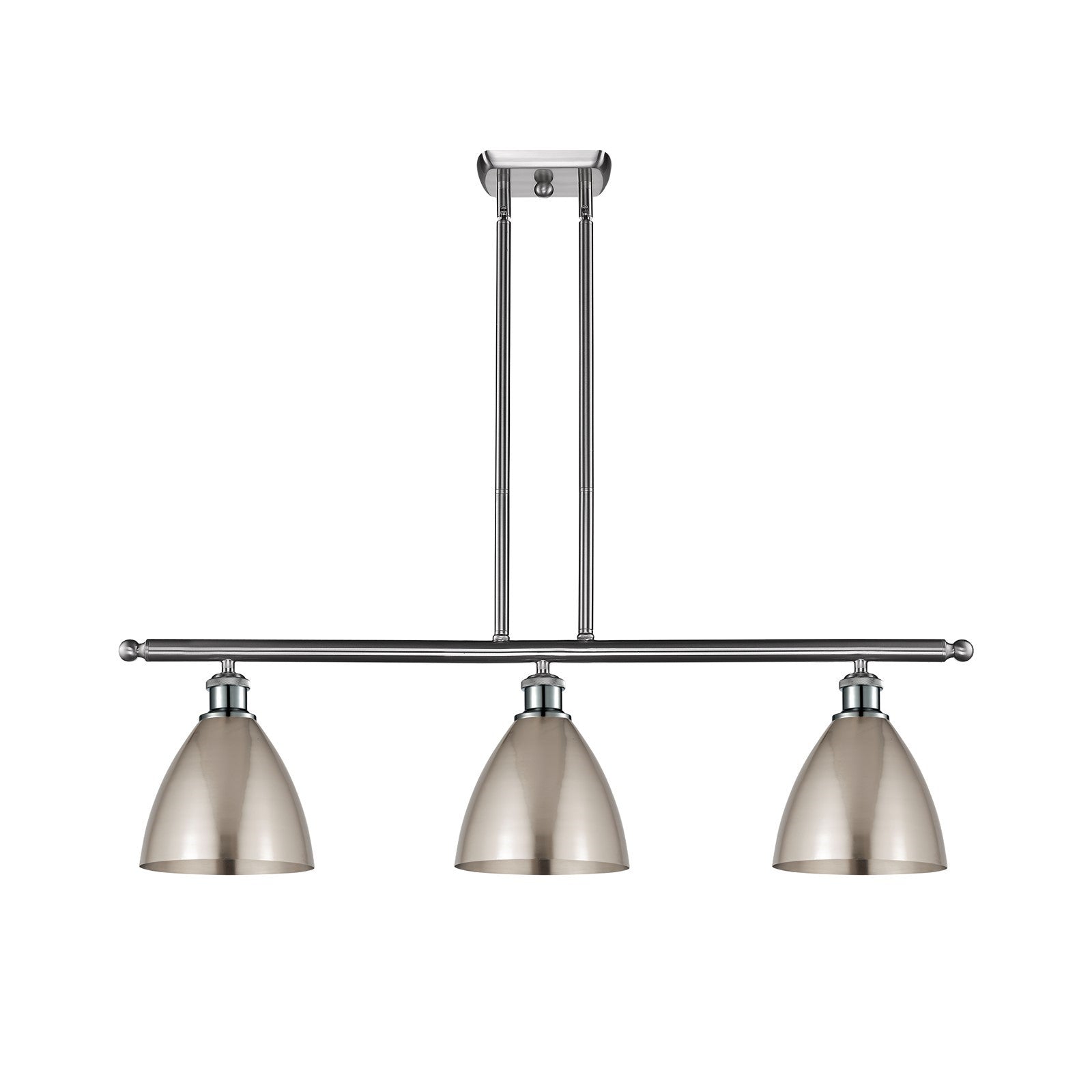 Innovations Bristol 36in 3-Light Island Light | Industrial Brushed Satin Nickel Steel and Cast Brass with Brushed Satin | Model 516-3I-SN-MBD-75-SN-LED