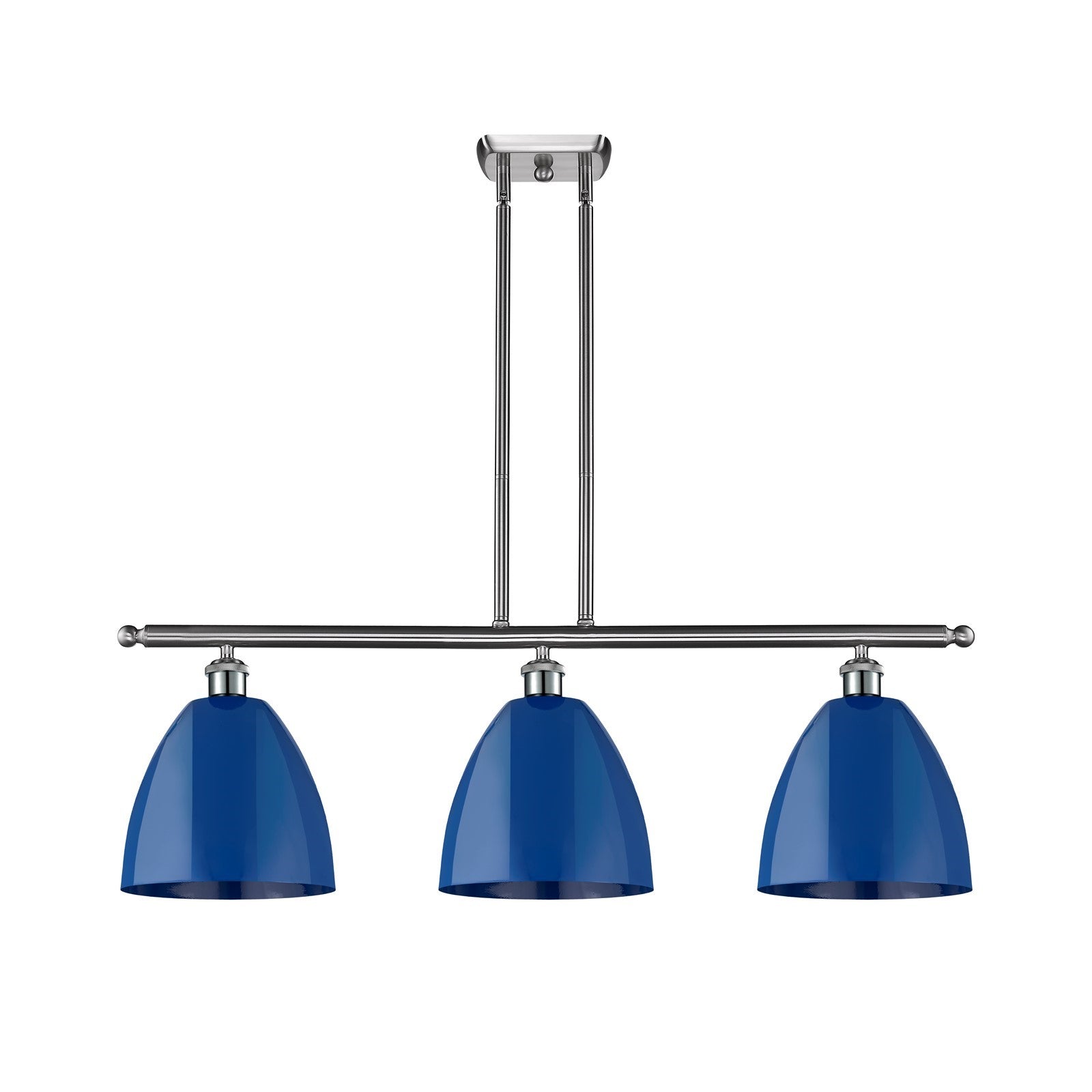 Innovations Plymouth 36in 3-Light Island Light | Industrial Farmhouse Brushed Satin Nickel and Matte Blue Metal | Kitchen | Model 516-3I-SN-MBD-9-BL