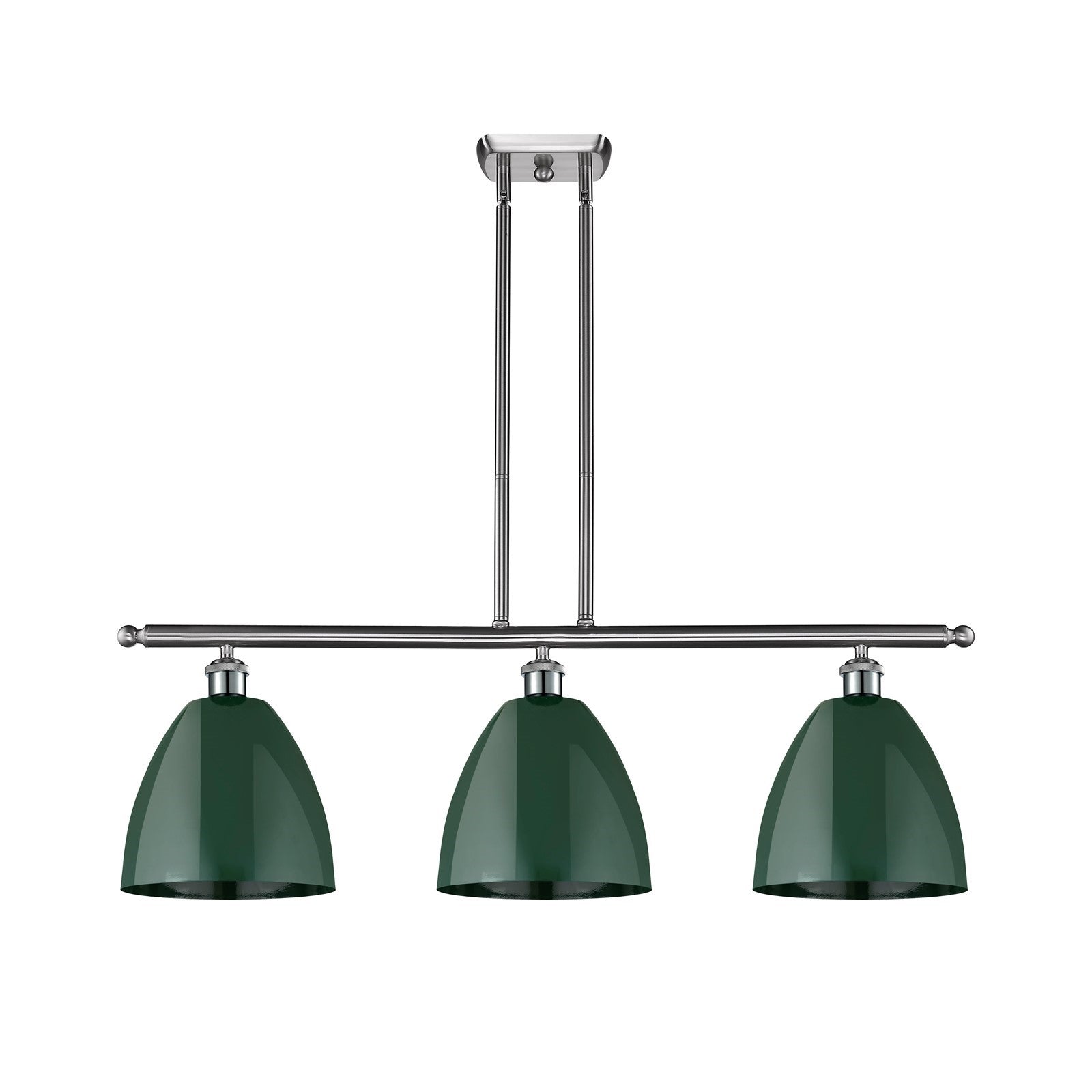 Innovations Plymouth 36in 3-Light Island Light | Industrial Farmhouse Brushed Satin Nickel and Matte Green Metal | Kitchen | Model 516-3I-SN-MBD-9-GR