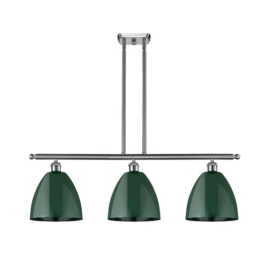 Innovations Plymouth 36in 3-Light Island Light | Industrial Farmhouse Brushed Satin Nickel and Matte Green Metal | Kitchen | Model 516-3I-SN-MBD-9-GR-LED