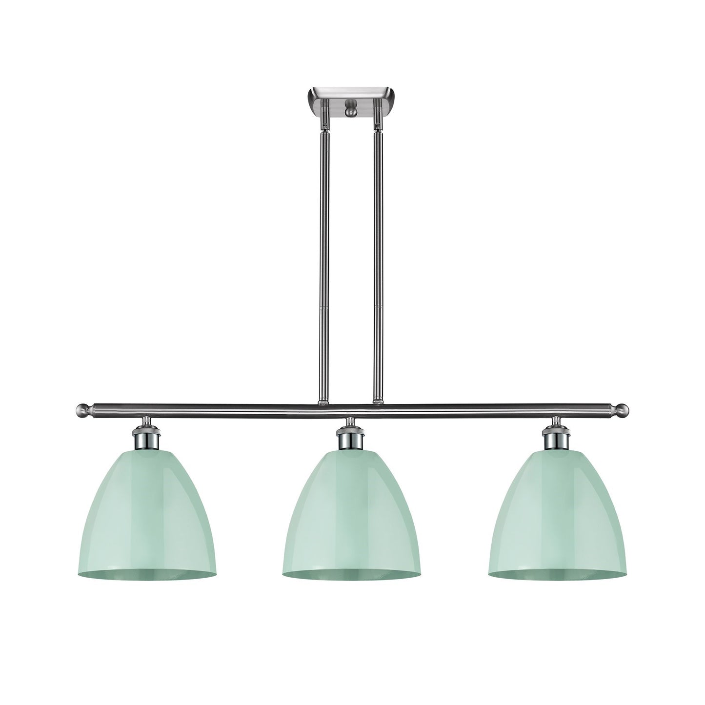 Innovations Plymouth 36in 3-Light Island Light | Industrial Farmhouse Brushed Satin Nickel and Matte Seafoam Metal | Kitchen | Model 516-3I-SN-MBD-9-SF