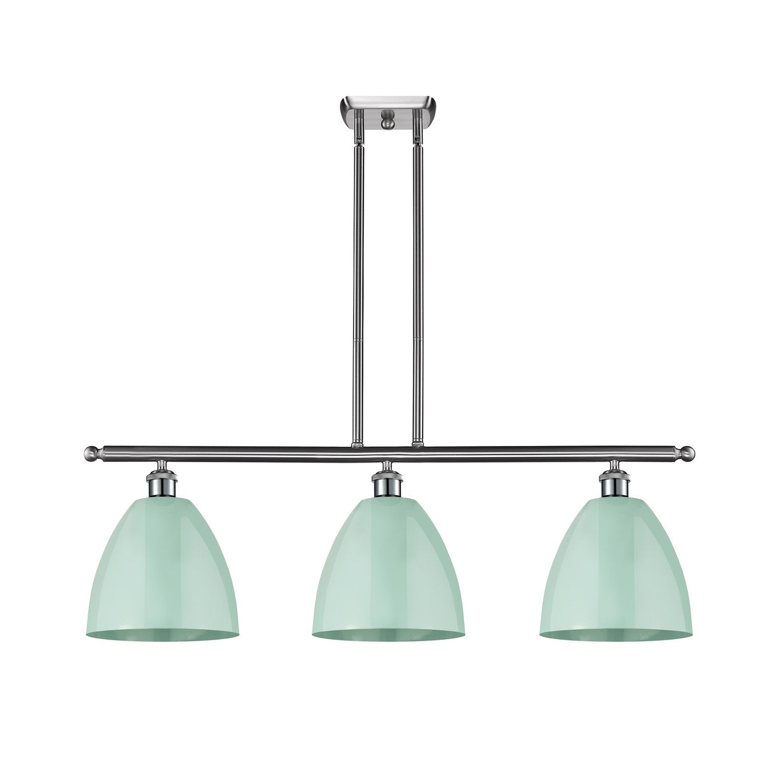 Innovations Plymouth 36in 3-Light Island Light | Industrial Farmhouse Brushed Satin Nickel and Matte Seafoam Metal | Model 516-3I-SN-MBD-9-SF-LED