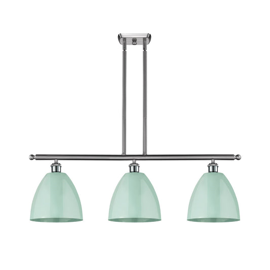 Innovations Plymouth 36in 3-Light Island Light | Industrial Farmhouse Brushed Satin Nickel and Matte Seafoam Metal | Model 516-3I-SN-MBD-9-SF-LED
