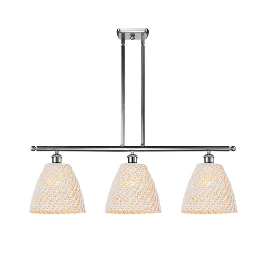 Innovations Bristol Natural 36in 3-Light Island Light | Industrial Brushed Satin Nickel and Natural Fiber Shade | Kitchen | Model 516-3I-SN-NBD-9-NAT