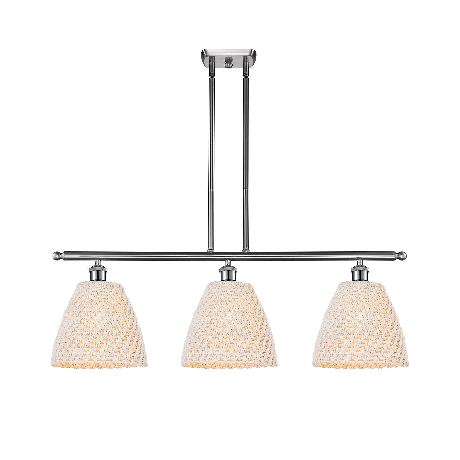 Innovations Bristol Natural 36in 3-Light Island Light | Industrial Brushed Satin Nickel and Natural Fiber Shade | Kitchen | Model 516-3I-SN-NBD-9-NAT
