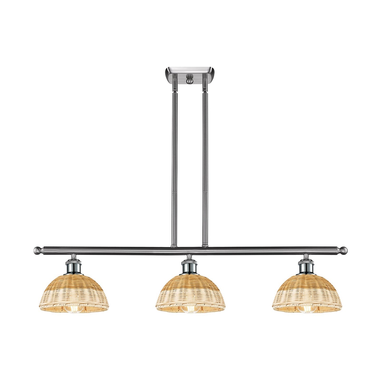 Innovations Lighting Bristol Natural II 36in 3-Light Island Light | Industrial Brushed Satin Nickel and Natural Fiber | Model 516-3I-SN-NBD2-75-NAT