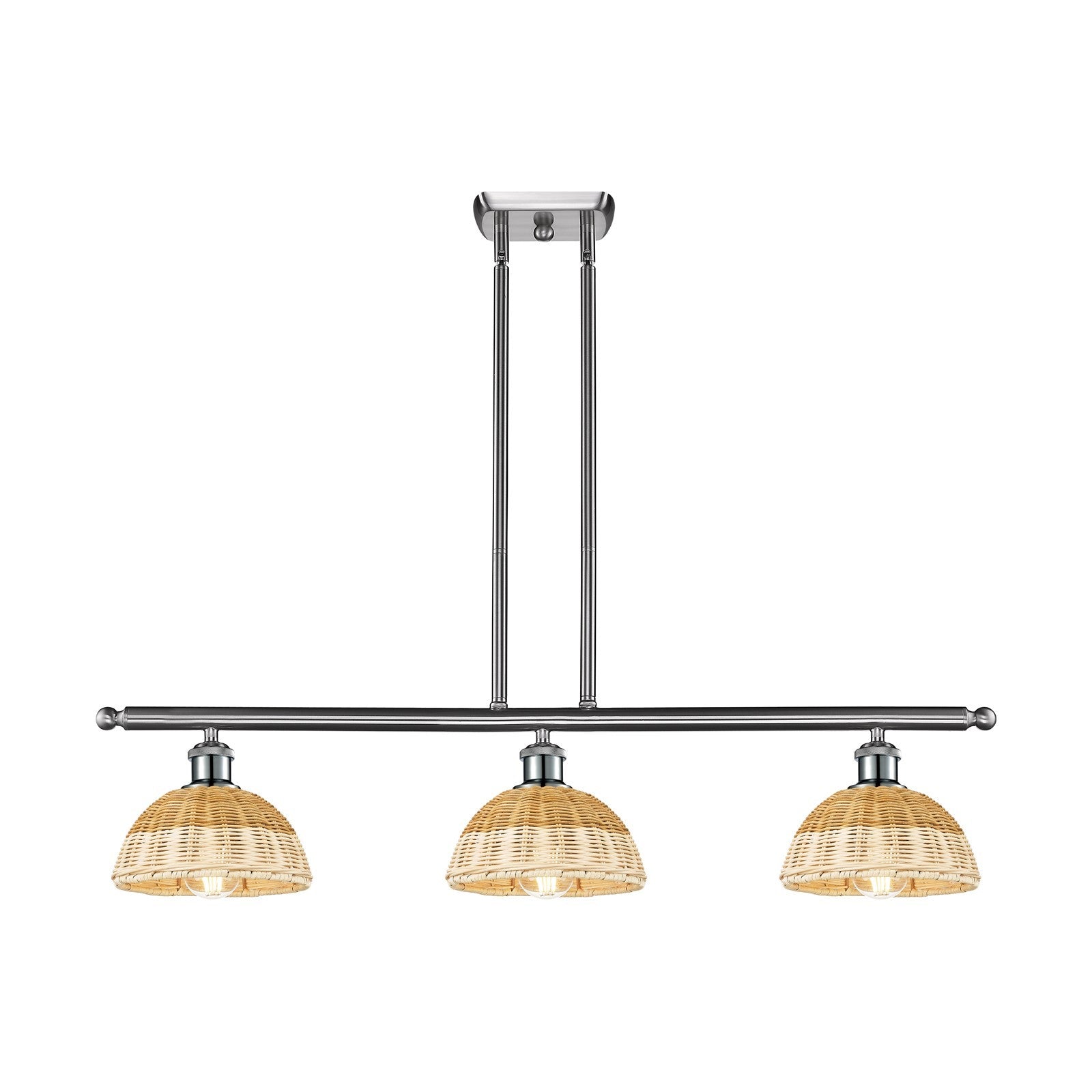 Innovations Lighting Bristol Natural II 36in 3-Light Island Light | Industrial Brushed Satin Nickel and Natural Fiber | Model 516-3I-SN-NBD2-75-NAT