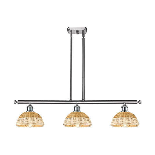 Innovations Lighting Bristol Natural II 36in 3-Light Island Light | Industrial Brushed Satin Nickel and Natural Fiber | Model 516-3I-SN-NBD2-75-NAT