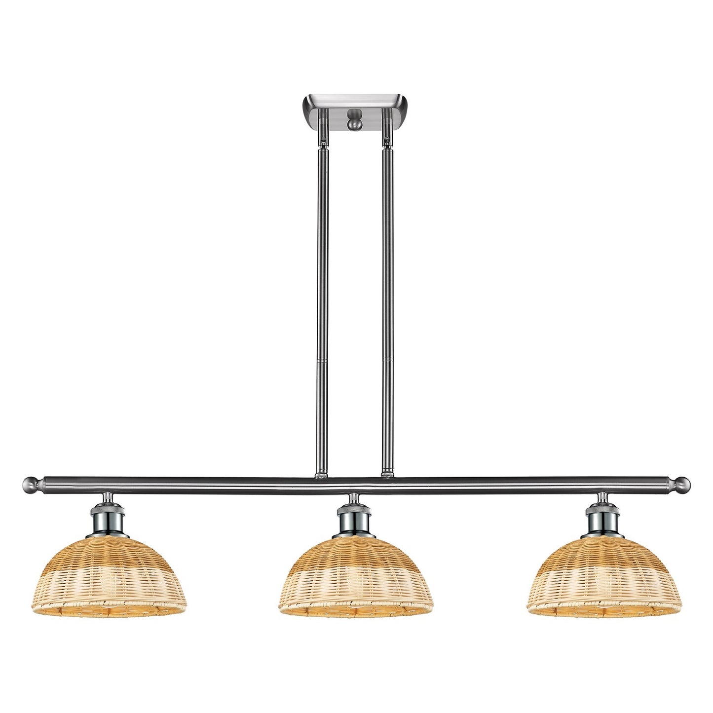 Innovations Bristol Natural II 36in 3-Light Island Light | Industrial Brushed Satin Nickel Steel and Natural Fiber Dome Shade | Model 516-3I-SN-NBD2-9-NAT