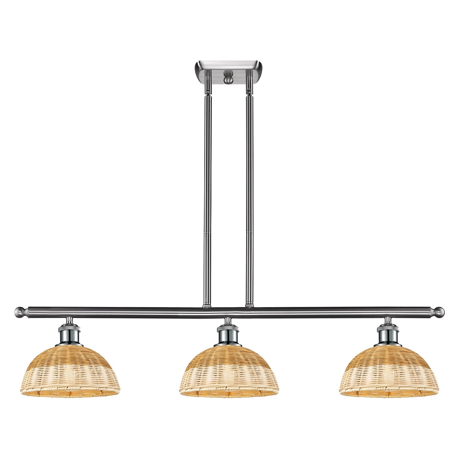 Innovations Bristol Natural II 36in 3-Light Island Light | Industrial Brushed Satin Nickel Steel and Natural Fiber Dome Shade | Model 516-3I-SN-NBD2-9-NAT