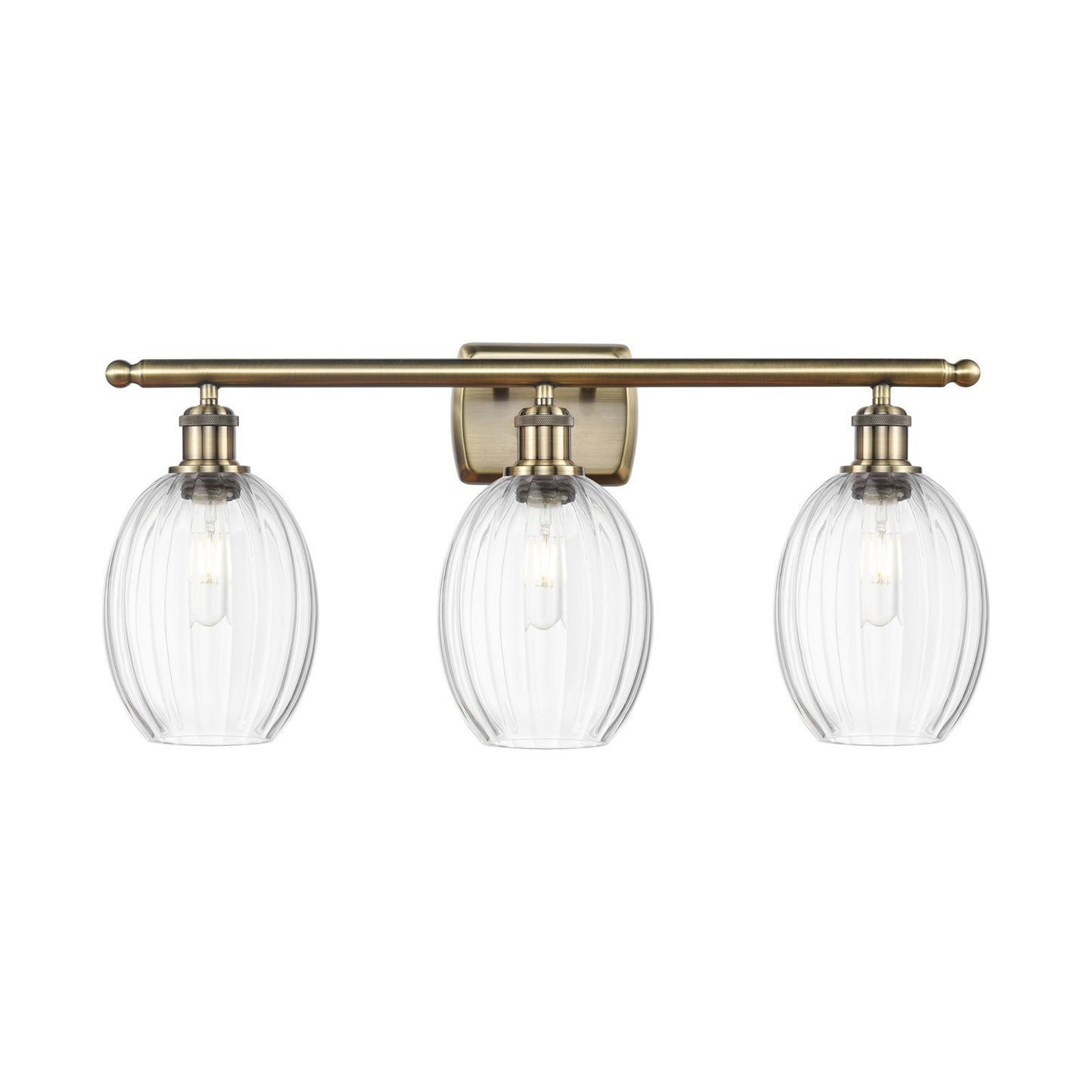 Innovations Preston Bulb 26in 3-Light Bath Vanity Light | Industrial Antique Brass and Clear Glass | Bathroom Vanity | 26.25 x | Model 516-3W-AB-G459-6CL