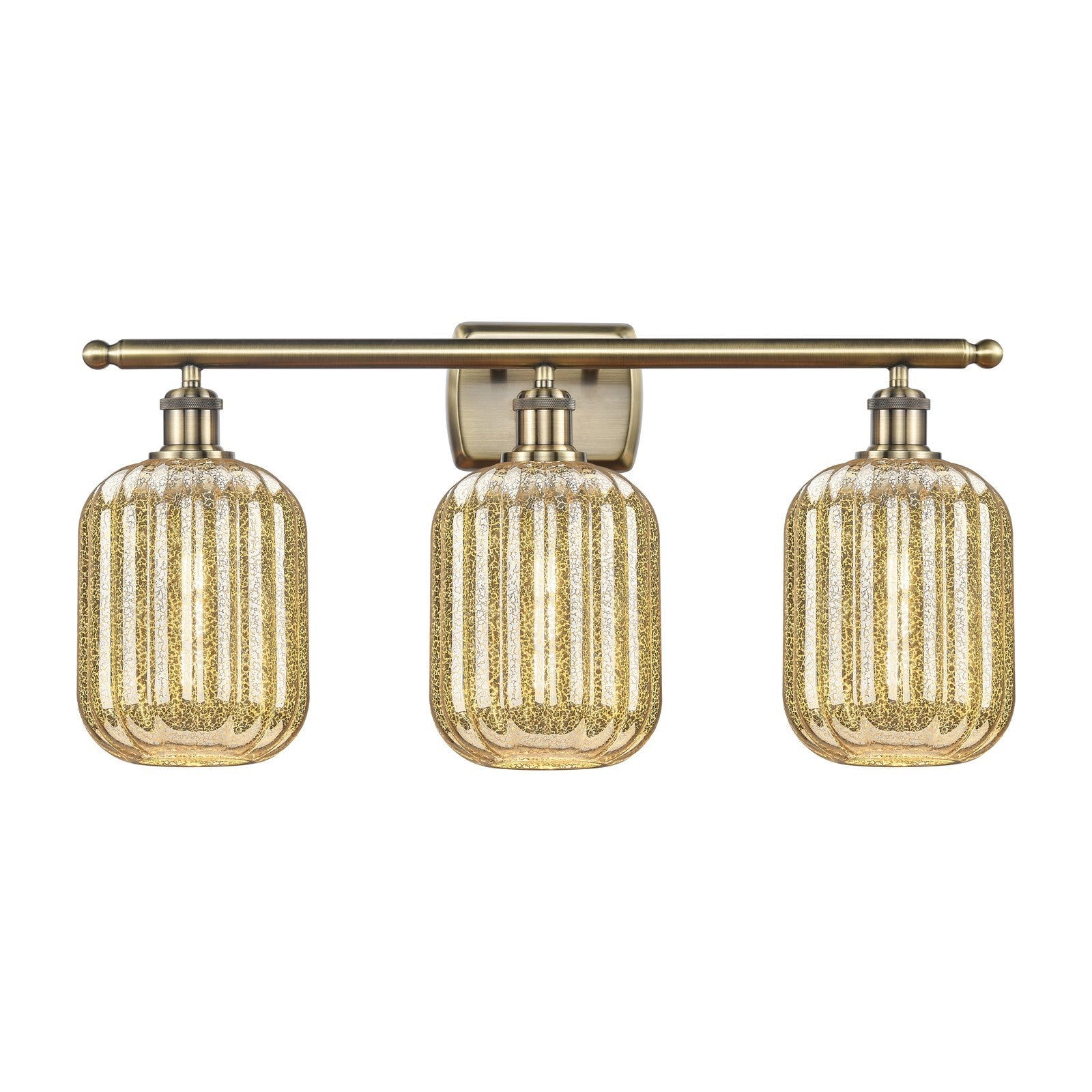 Innovations Preston Cylinder 27in 3-Light Bath Vanity | Industrial Antique Brass Steel and Mercury Glass | Bathroom Vanity & | Model 516-3W-AB-G460-7ME