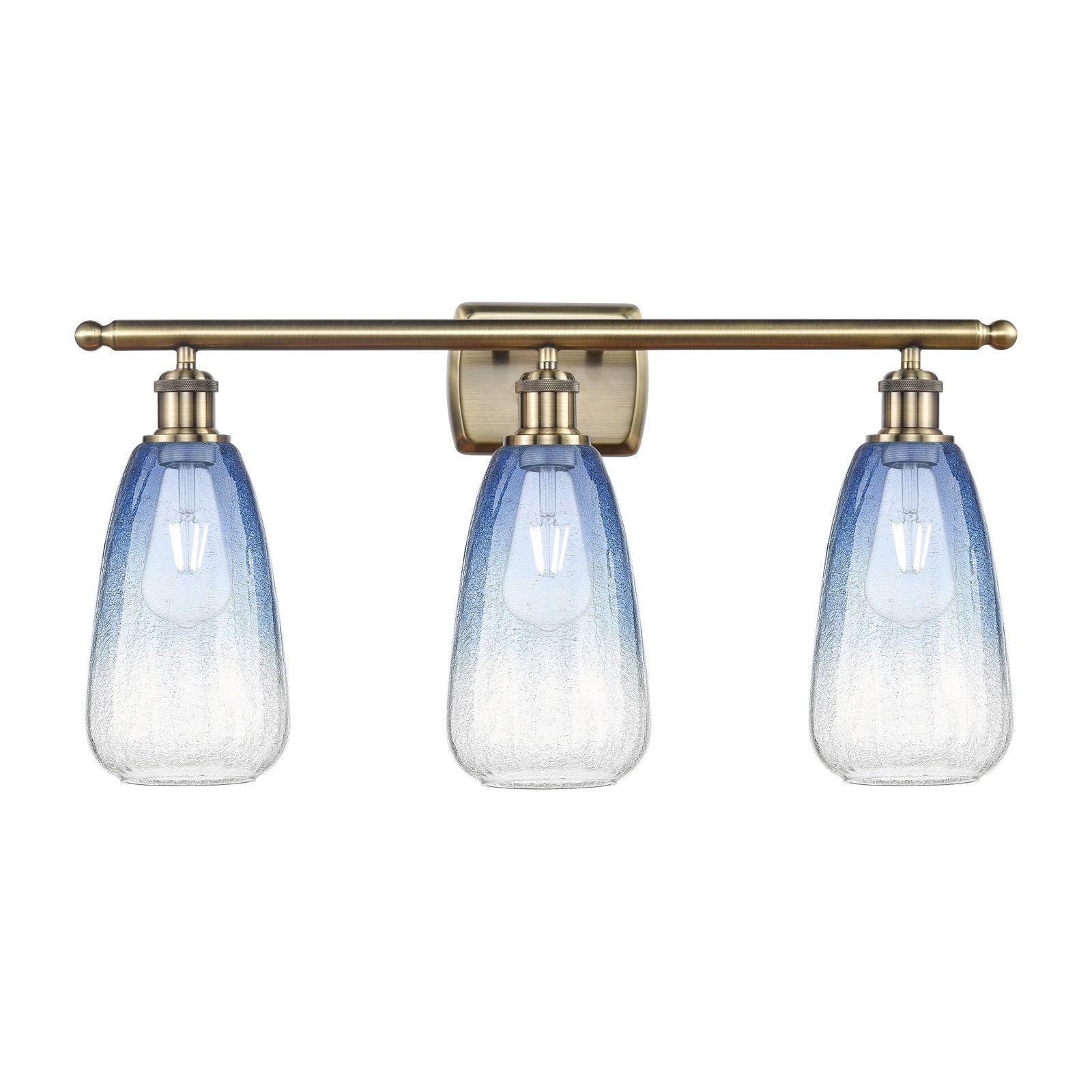 Innovations Brookhaven Almond 26in 3-Light Bath Vanity Light | Industrial Antique Brass Steel and Sapphire Blue Glass | Model 516-3W-AB-G480-6SB