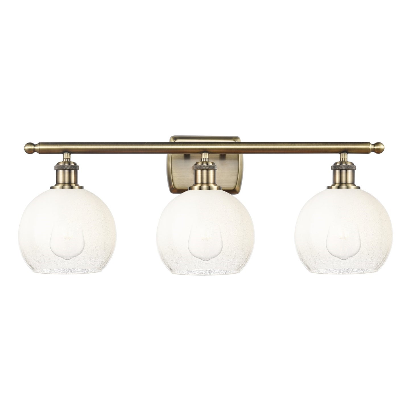 Innovations Brookhaven Globe 28in 3-Light Bath Vanity Light | Industrial Antique Brass and Opal Glass | Bathroom Vanity | 27.88 | Model 516-3W-AB-G483-8OP