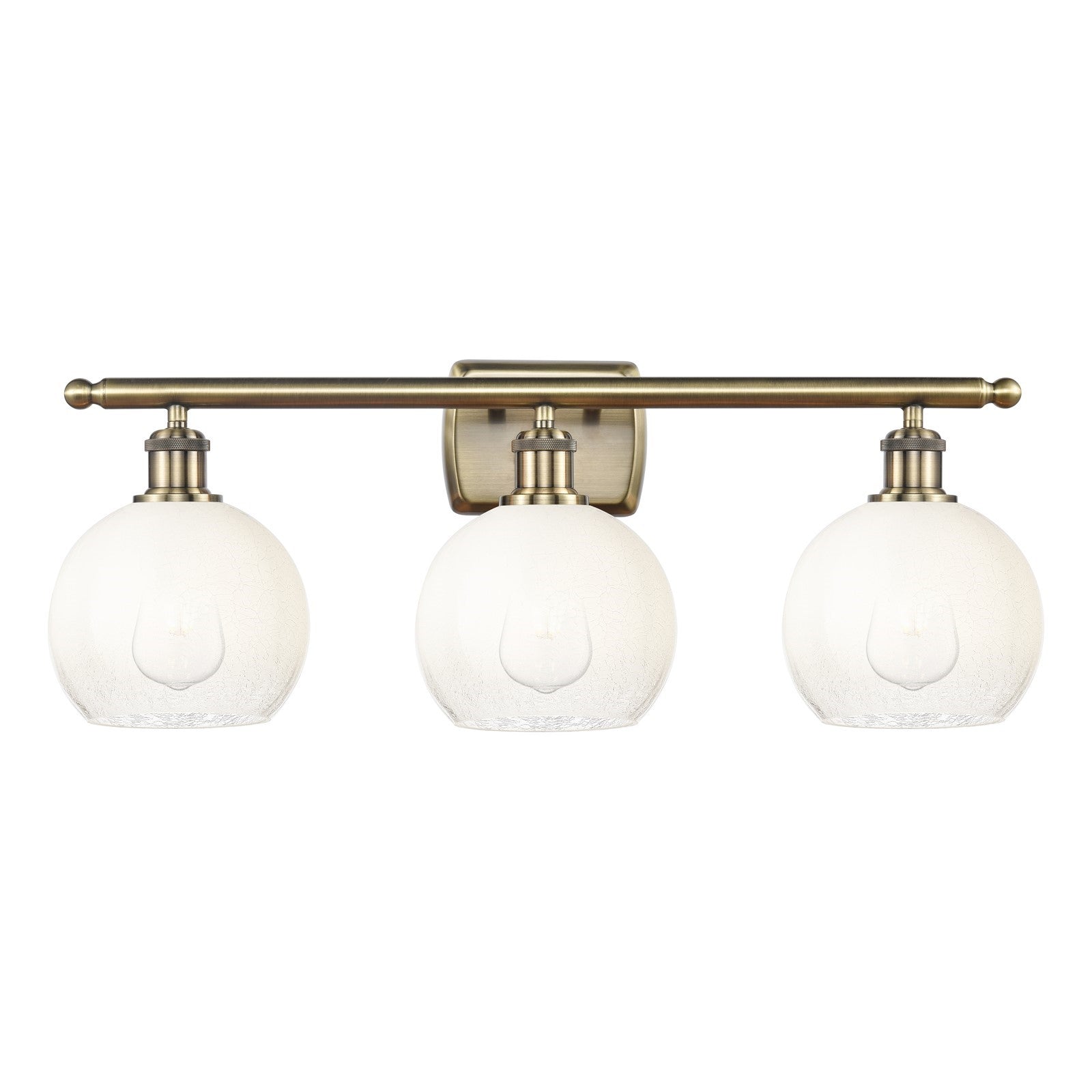 Innovations Brookhaven Globe 28in 3-Light Bath Vanity Light | Industrial Antique Brass and Opal Glass | Bathroom Vanity | 27.88 | Model 516-3W-AB-G483-8OP
