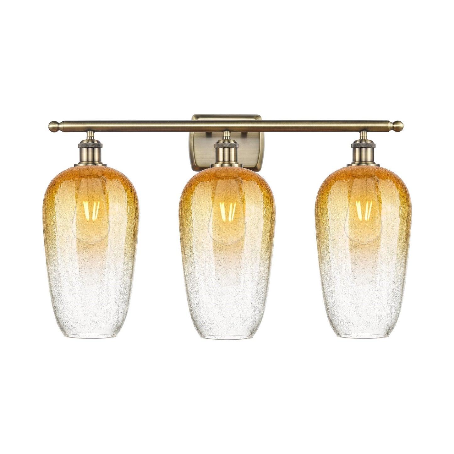 Innovations Brookhaven Flute 27in 3-Light Bath Vanity Light | Industrial Antique Brass Steel and Amber Glass | Bathroom Vanity | Model 516-3W-AB-G484-7AM