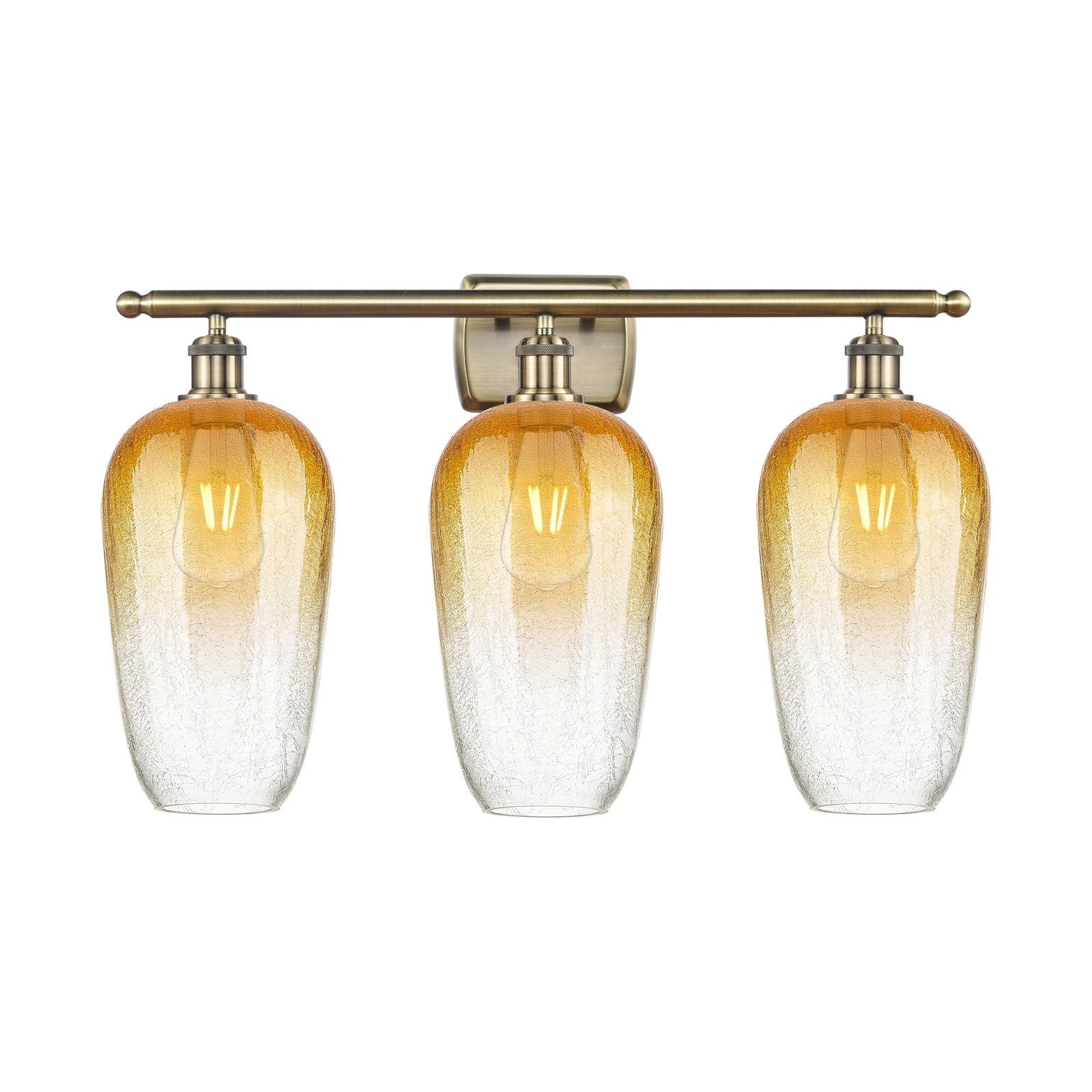 Innovations Brookhaven Flute 27in 3-Light Bath Vanity Light | Industrial Antique Brass Steel and Amber Glass | Bathroom Vanity | Model 516-3W-AB-G484-7AM
