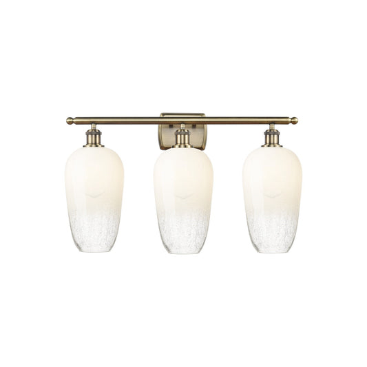 Innovations Brookhaven Flute 27in 3-Light Bath Vanity | Industrial Antique Brass Steel and Opal Glass | Bathroom Vanity Light | Model 516-3W-AB-G484-7OP