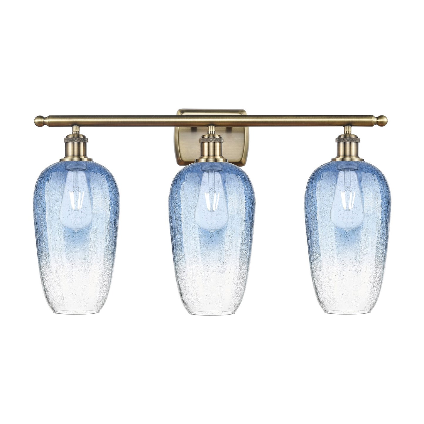 Innovations Brookhaven Flute 27in 3-Light Bath Vanity | Industrial Modern Antique Brass and Sapphire Blue Glass | Bathroom | Model 516-3W-AB-G484-7SB