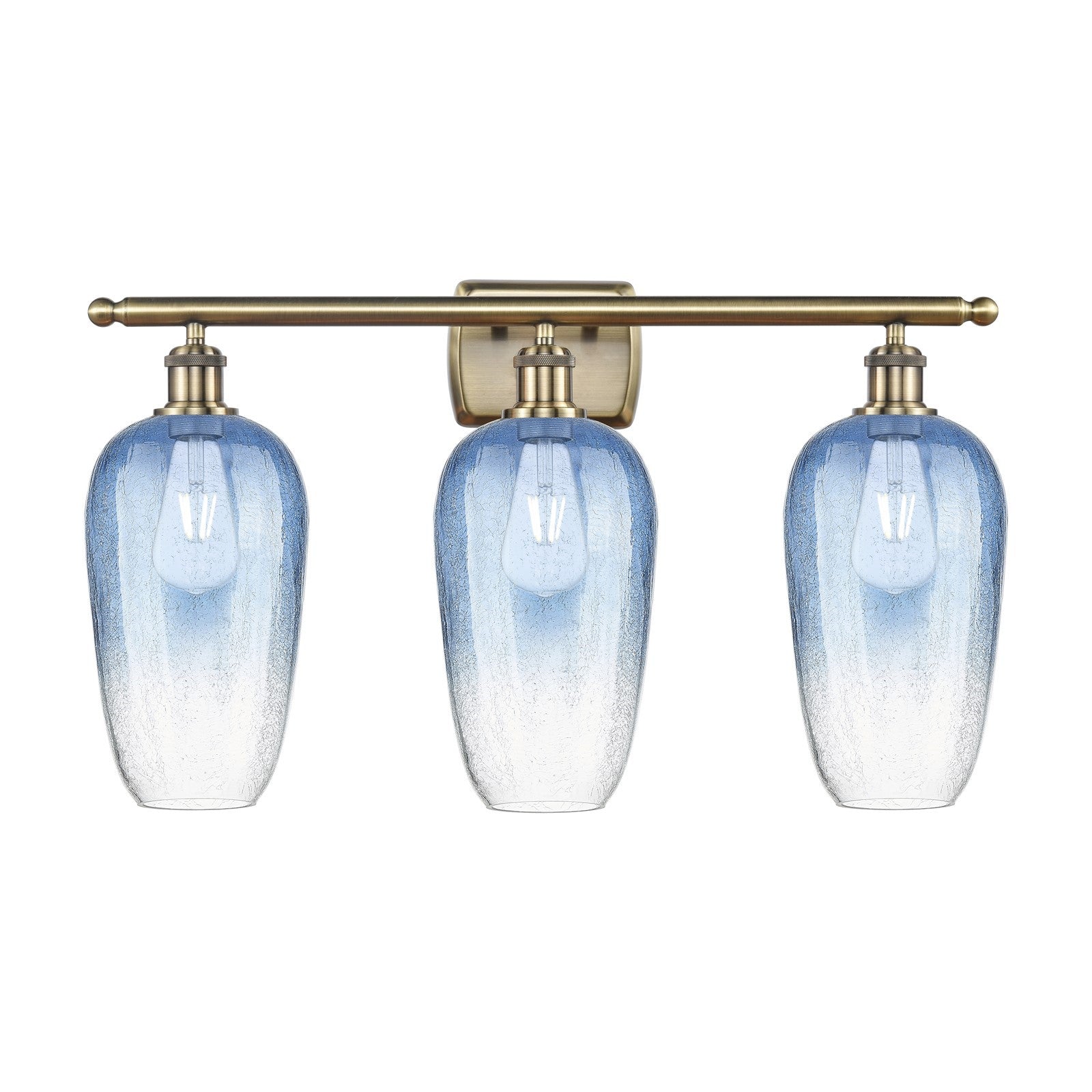 Innovations Brookhaven Flute 27in 3-Light Bath Vanity | Industrial Modern Antique Brass and Sapphire Blue Glass | Bathroom | Model 516-3W-AB-G484-7SB
